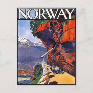 Norway, old timer car on the mountain road postcard
