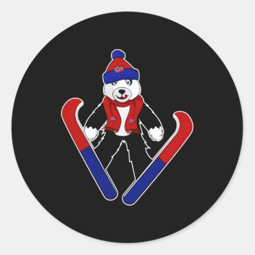 Norway Panda Ski Jumper Norwegian Ski Jumper Classic Round Sticker