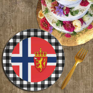 Norway Plate, buffalo plaid & Norwegian Flag Paper Plates