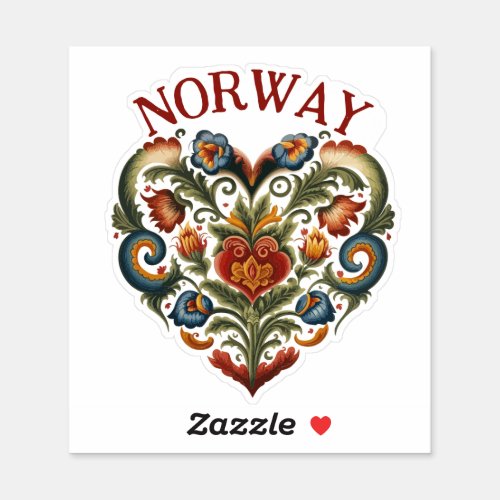 Norway Rosemaling Folk Art Heart  Sticker