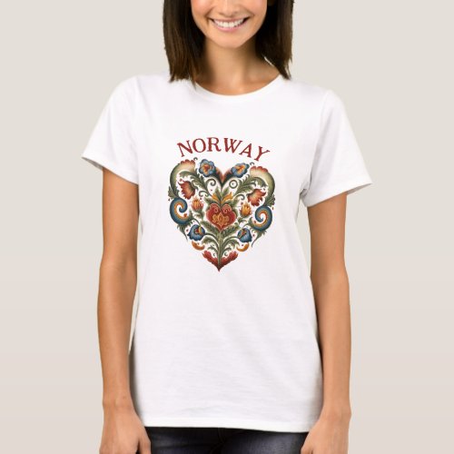 Norway Rosemaling Folk Art Heart  T_Shirt