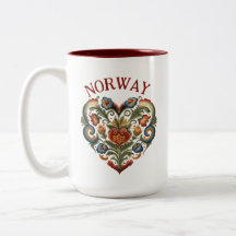 Norway Rosemaling Folk Art Heart  Two-Tone Coffee Two-Tone Coffee Mug