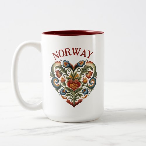 Norway Rosemaling Folk Art Heart  Two_Tone Coffee Two_Tone Coffee Mug