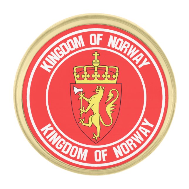 Norway Round Emblem Gold Finish Lapel Pin (Front)