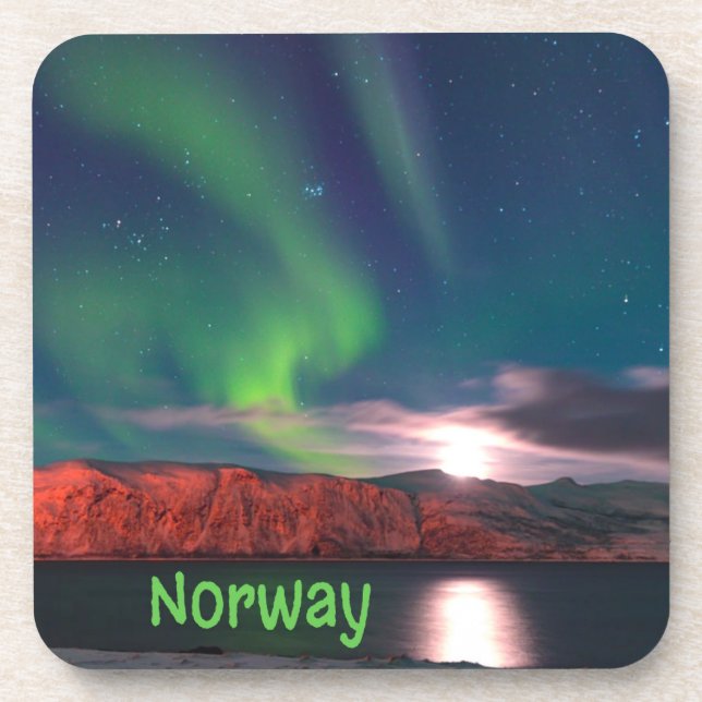Norway Scandinavian Northern Lights Red Cliffs Beverage Coaster (Front)
