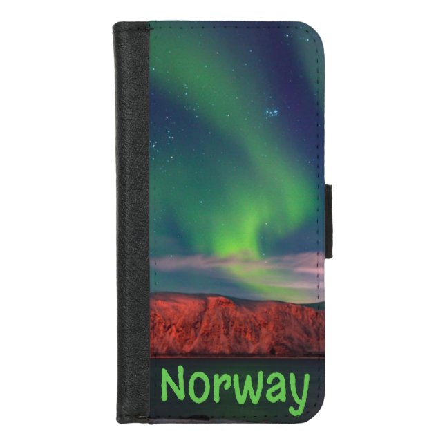 Norway Scandinavian Northern Lights Red Cliffs iPhone Wallet Case (Front)