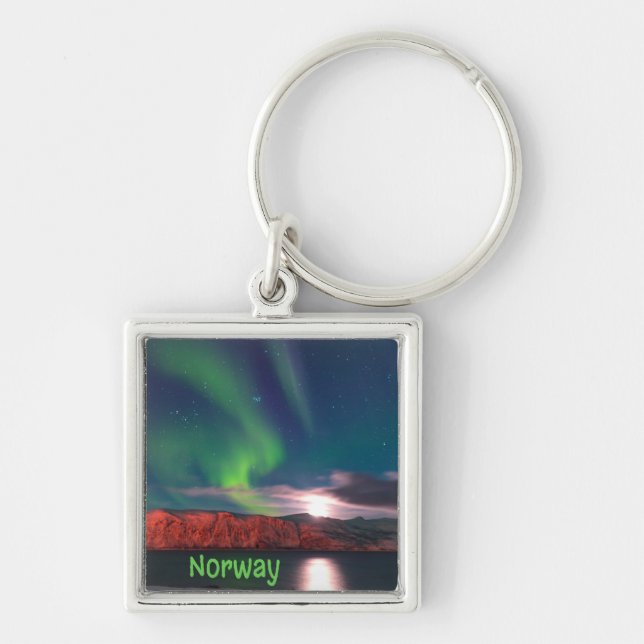 Norway Scandinavian Northern Lights Red Cliffs Keychain (Front)