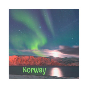 Norway Scandinavian Northern Lights Red Cliffs Metal Print