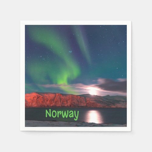 Norway Scandinavian Northern Lights Red Cliffs Napkins