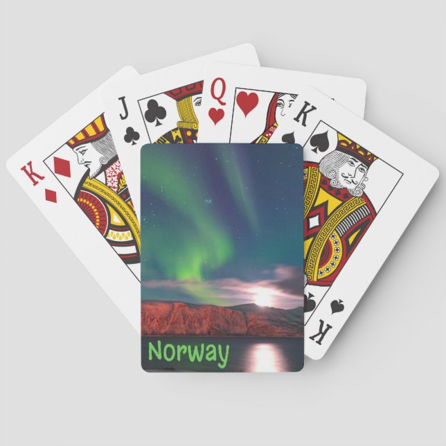 Norway Scandinavian Northern Lights Red Cliffs Poker Cards (Back)