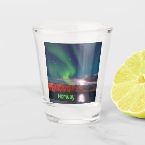 Norway Scandinavian Northern Lights Red Cliffs Shot Glass