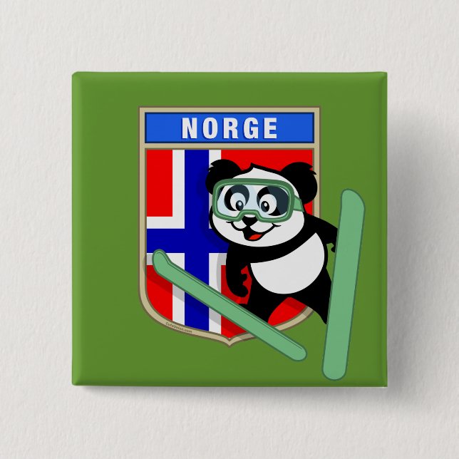 Norway Ski-jumping Panda Pinback Button (Front)