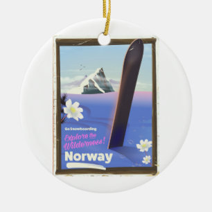 Norway Snowboarding vintage style travel poster Ceramic Ornament