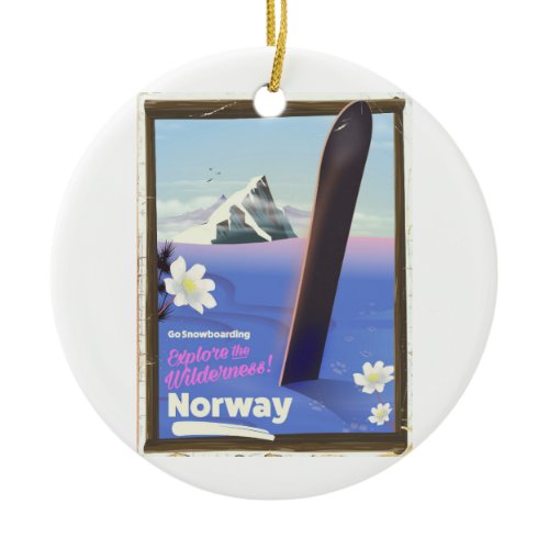 Norway Snowboarding vintage style travel poster Ceramic Ornament