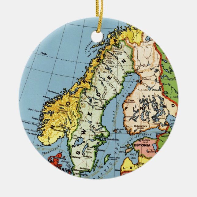 Norway Sweden Denmark Map Design Ceramic Ornament (Front)