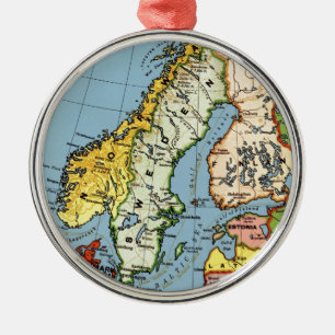 Norway Sweden Denmark Map Design Metal Ornament