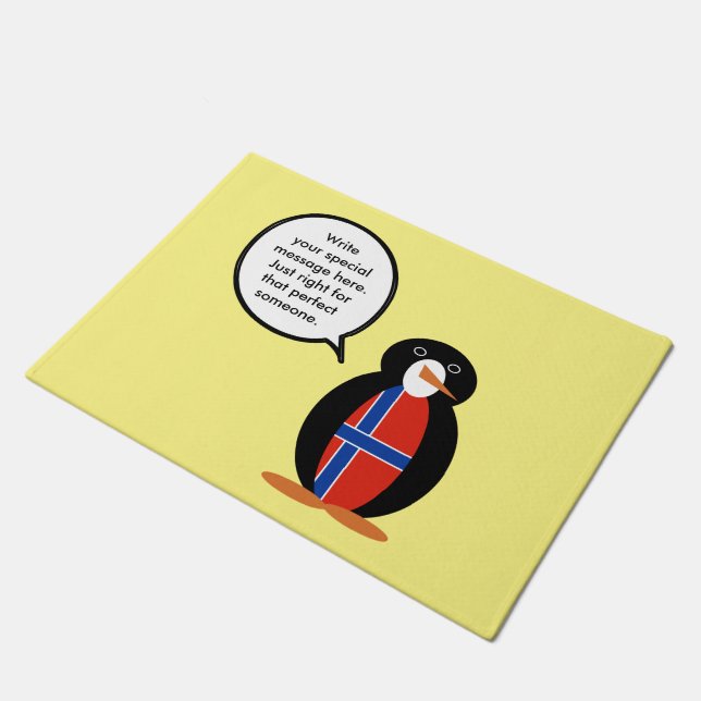 Norway Talking Ms Penguin Personalized  Doormat (Angled)