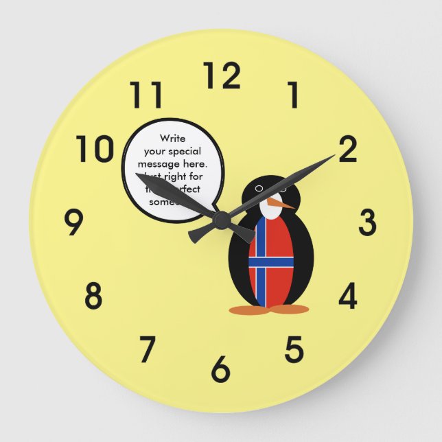 Norway Talking Ms Penguin Personalized  Large Clock (Front)