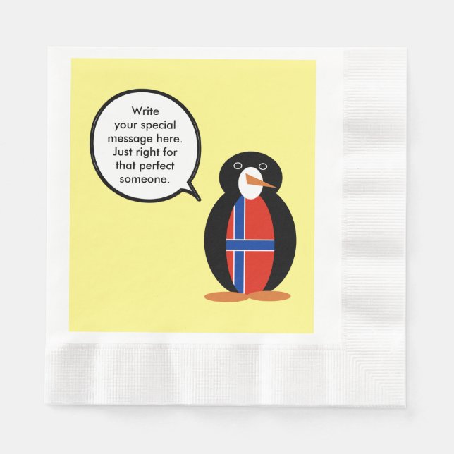 Norway Talking Ms Penguin Personalized  Paper Napkins (Front)