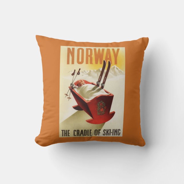 Norway - The Cradle of Skiing Throw Pillow (Front)