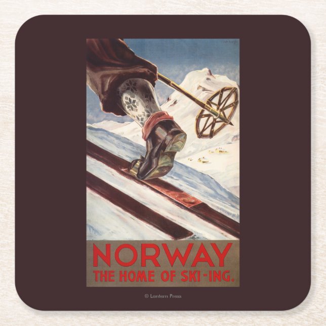 Norway - The Home of Skiing Square Paper Coaster (Front)