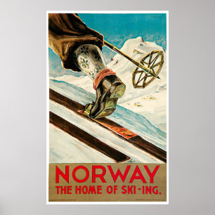 Norway, The home of skiing Vintage Travel Poster