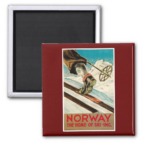Norway The Home of Skiing Vintage Travel Poster Magnet