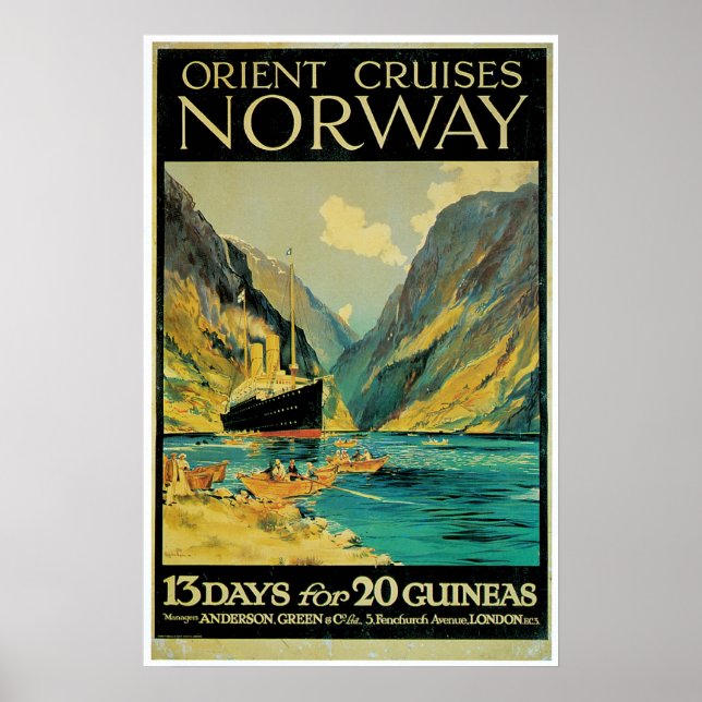 Norway Travel - Vintage Ship Advertisement Poster (Front)