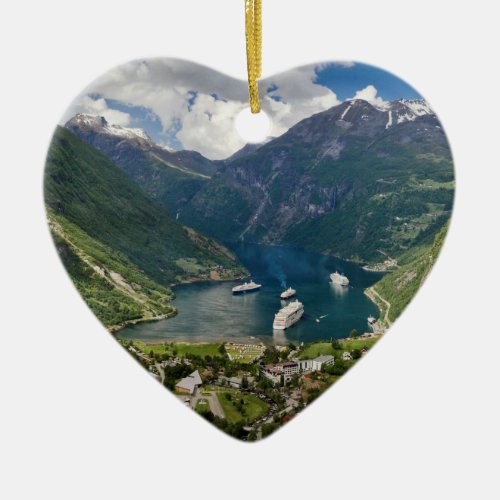 Norway view to Geiranger from Flydalsjuvet Ceramic Ornament