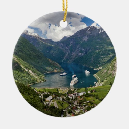 Norway view to Geiranger from Flydalsjuvet Ceramic Ornament