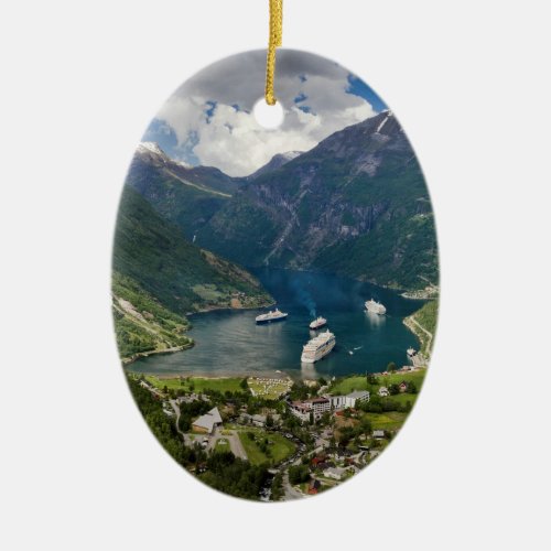 Norway view to Geiranger from Flydalsjuvet Ceramic Ornament