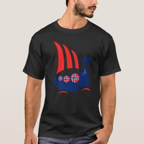 Norway Viking Ship Norwegian Flag Dragon Boat T_Shirt