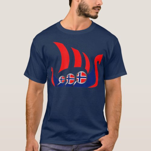 Norway Viking Ship  Norwegian Flag Dragon Boat T_Shirt