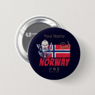 Norway Viking Vintage Flag And Ship Souvenir Button
