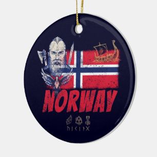 Norway Viking Vintage Flag And Ship Souvenir Ceramic Ornament