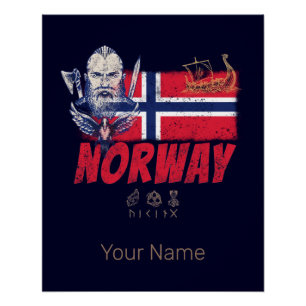 Norway Viking Vintage Flag And Ship Souvenir Poster