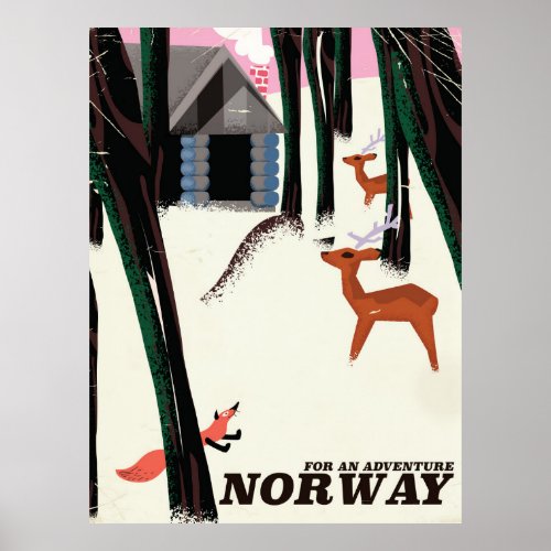 Norway vintage travel poster landscape