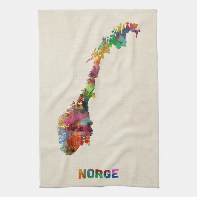 Norway Watercolor Map Towel (Vertical)