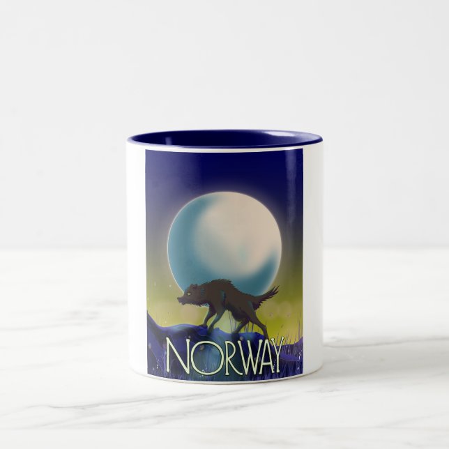 Norway Wolf Poster Two-Tone Coffee Mug (Center)