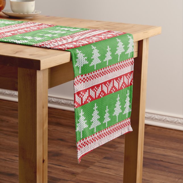 Norwegian Alpine Christmas Trees Pattern Short Table Runner (In Situ)