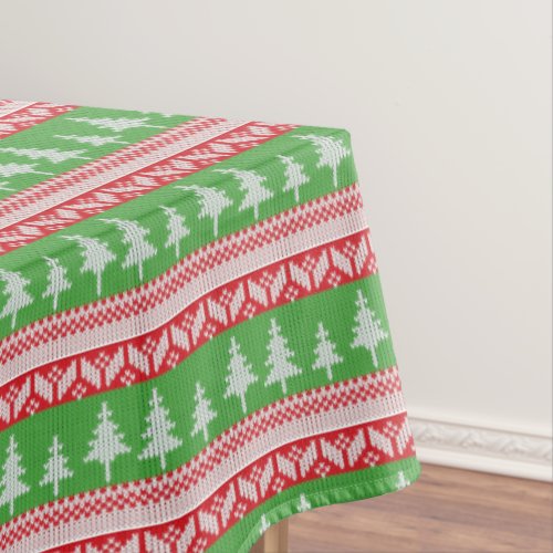 Norwegian Alpine Red and Green Christmas Trees Tablecloth