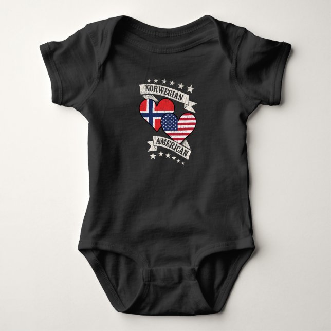 Norwegian American Heart Flags Norway America Baby Bodysuit (Front)
