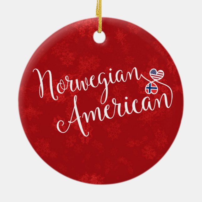 Norwegian American Hearts Flags Holiday Decoration (Back)
