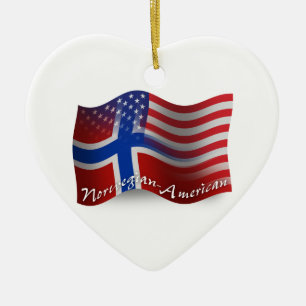 Norwegian-American Waving Flag Ceramic Ornament