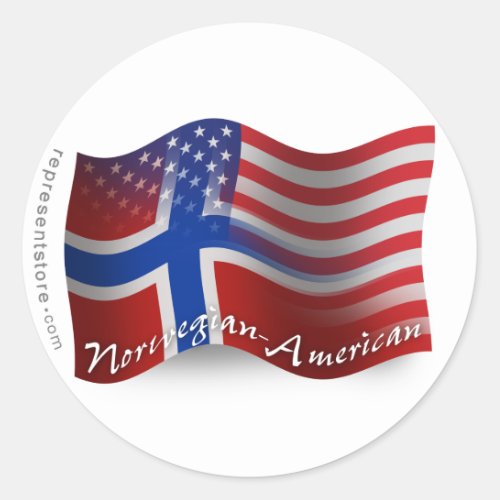 Norwegian_American Waving Flag Classic Round Sticker