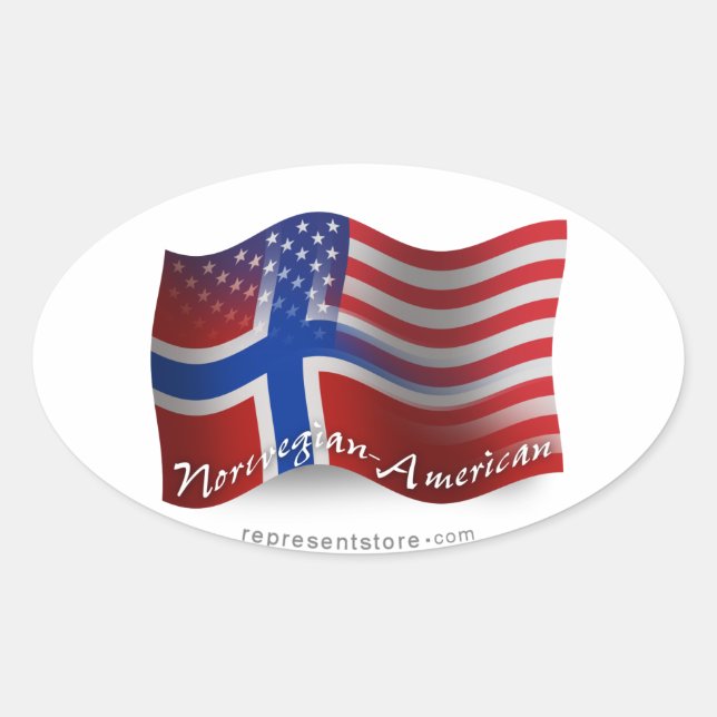 Norwegian-American Waving Flag Oval Sticker (Front)