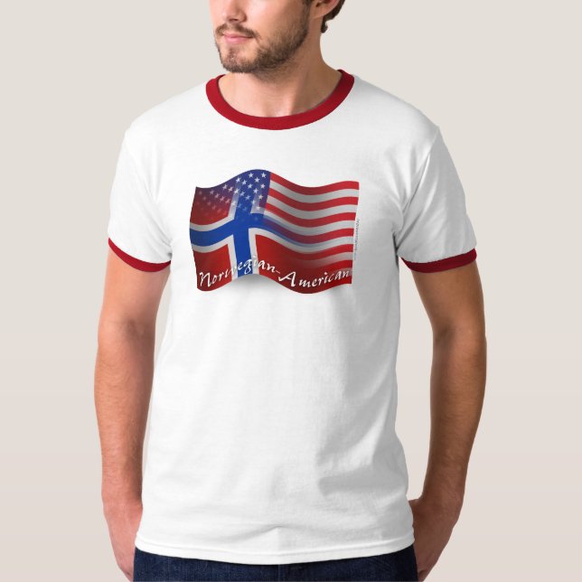 Norwegian-American Waving Flag T-Shirt (Front)