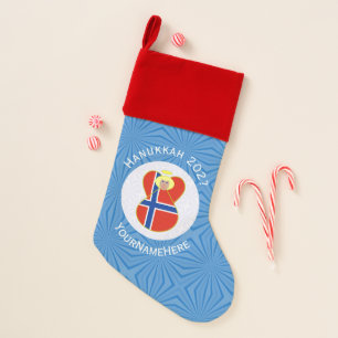 Norwegian Angel Hanukkah Flag Personalized  Christmas Stocking