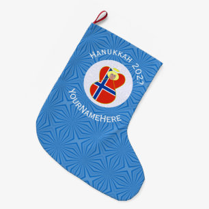 Norwegian Angel Hanukkah Flag Personalized Large Christmas Stocking