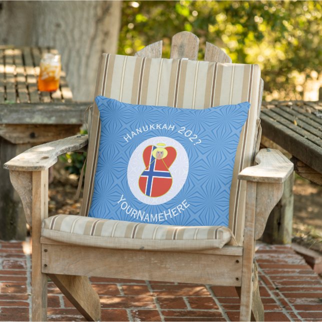 Norwegian Angel Hanukkah Flag Personalized  Outdoor Pillow (Chair)